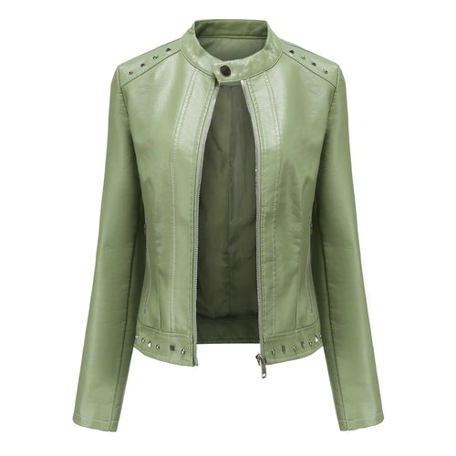 2026 Zipper leather jacket motorcycle topThis year's trend Women's , Rivet Coat,Spring coat zipper women's clothing
