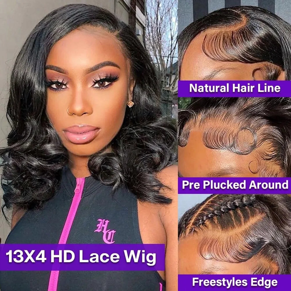 Brazilian Short Bob 13x4 HD Transparent Lace Front Body Wave Lace Frontal Human Hair Wavys Pre Plucked Remy Hair For Women