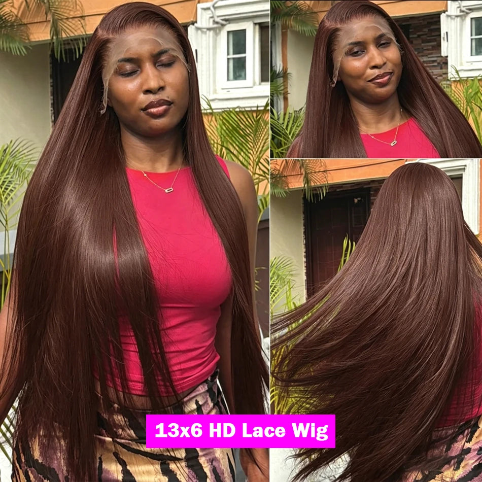 HD Chocolate Brown 13x4 Straight Lace Front Wig Brazilian 13x6 Lace Frontal Wigs For Women 100% Remy Human Hair Wig Pre Plucked