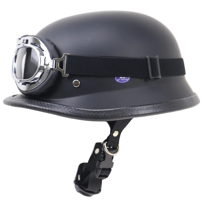Vintage German Motorcycle Helmet, Open Face Retro Half Helmet, Pilot Approved With, Available in Sizes S to XXL.