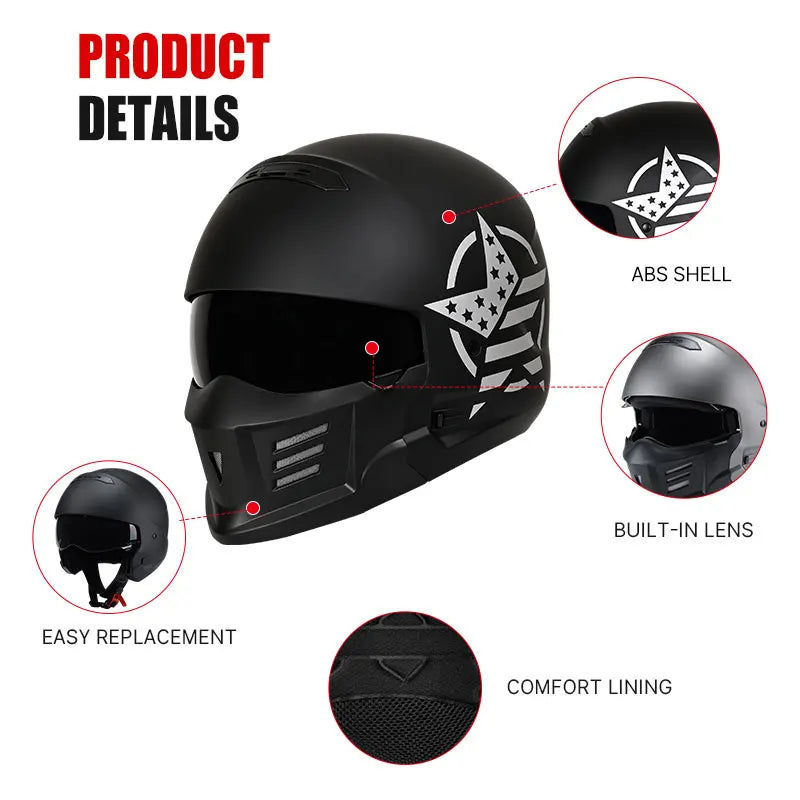 Scorpion Motorcycle Helmets ABS Retro Combination Full Face Helmet Built-in Lens Four Seasons Adult Men Women DOT Approved Moped