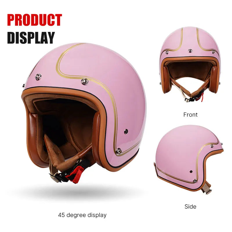 3/4 Open Face Helmet with Bubble Visor Three Button Half Helmet Sun Visor Retro Motorcycle Jet Helmets Men Women DOT Approved