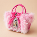 Luxury Pink Feather Pet Carrier Bag with Bow & Crystal Charm – Designer Dog Tote for Small Dogs Cats