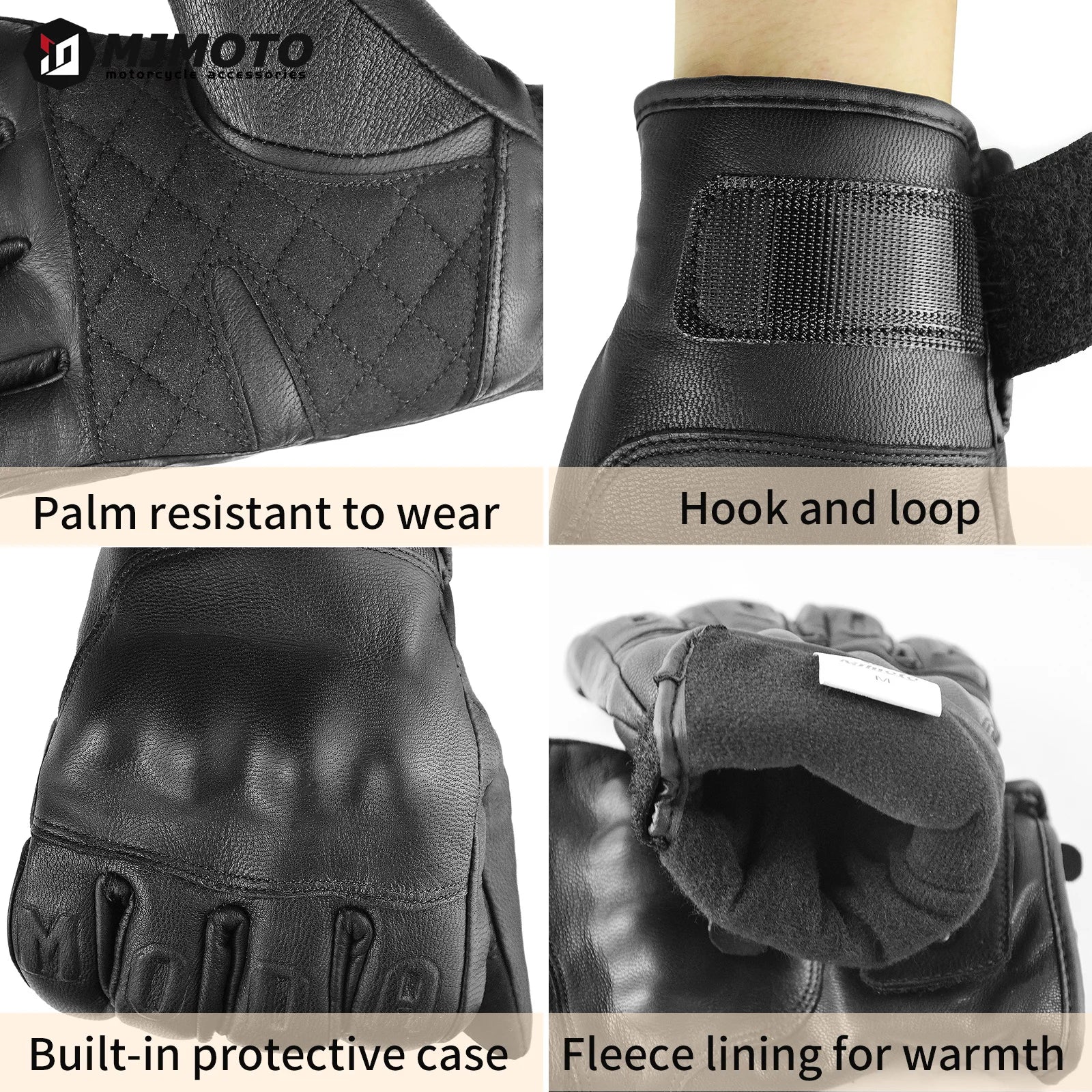 Retro Winter Motorcycle Leather Gloves with Certified Lined with Fleece for Warmth Protective Anti-fall Touch Motocross Gloves