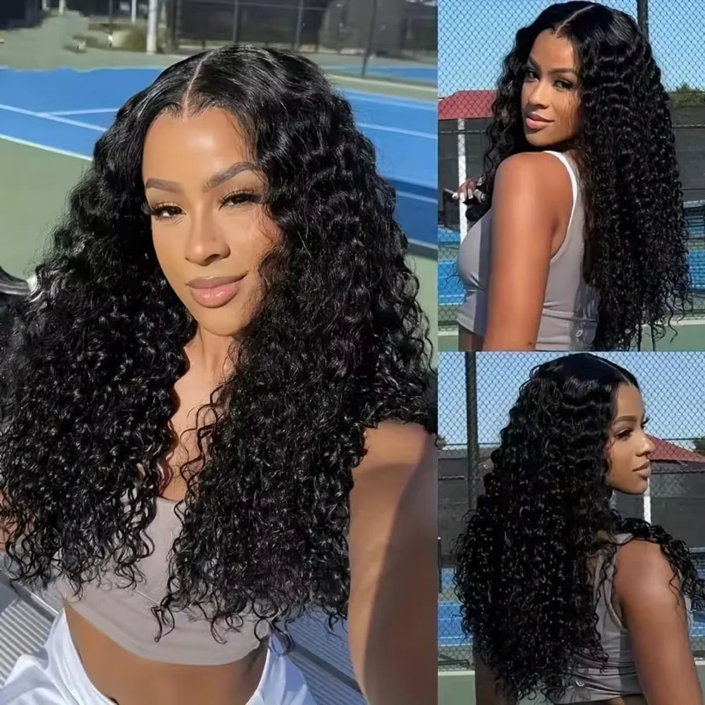 Long Curly V Part Human Hair Wigs 200 Density Water Wave Wig For Women V part Human Hair Head Clip In Halr Wigs 16-32 Inches