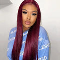 99J Red Burgundy Colored Lace Frontal Human Hair Wigs 13X6 HD Straight Lace Front Wig 200 Density Pre Plucked Human Hair Wig