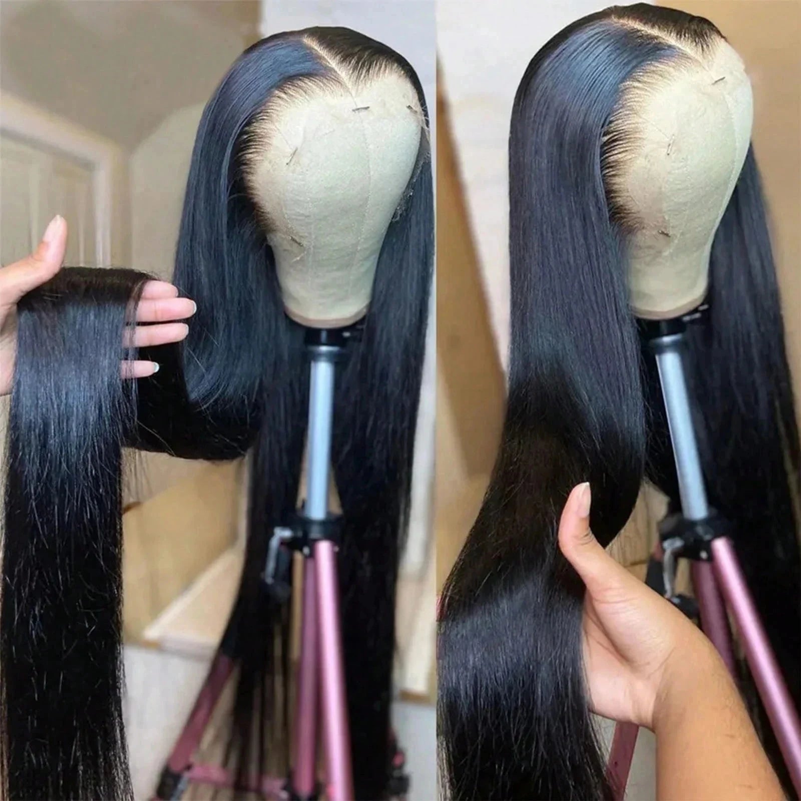 13x6 Bone Straight Real Human Hair Lace Front Wigs Brazilian Glueless 30 36 Inch Straight 13x4 HD Transparent Lace Frontal Wig