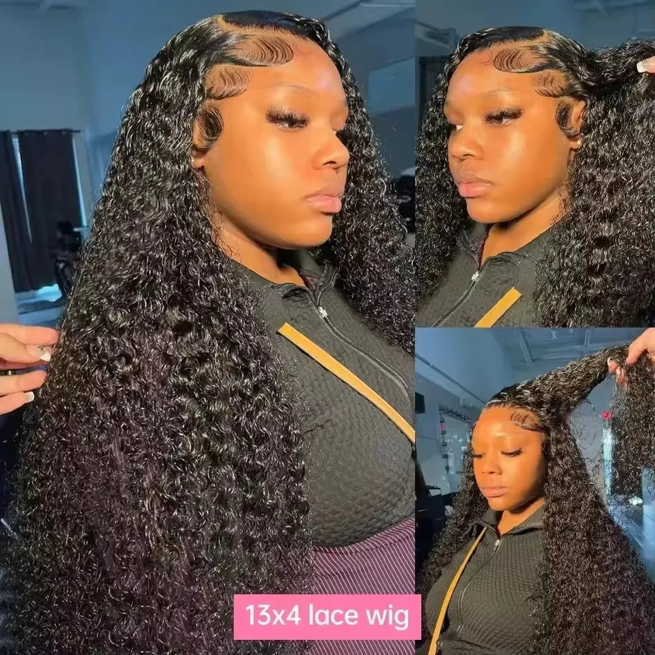 250% Density Deep Wave 13x6 360 HD Pre Plucked Lace Front Human Hair Wigs 40 46 Inch Curly Wig For Women Water Wave Frontal Wigs