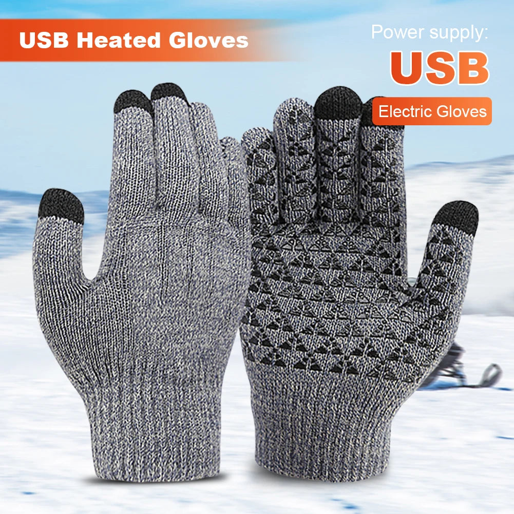 Motorcycle Bicycle Gloves Touch Screen Electric Heated Gloves Full Finger Warmer for Backpacking Mountaineering Riding Camping