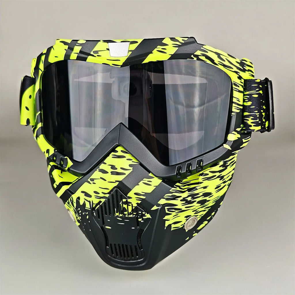 Motorcycle Glasses Riding Glases with Removable Face Mask, Removable Anti-fog Glasses, Mouth Filter, Adjustable Anti-slip Strap