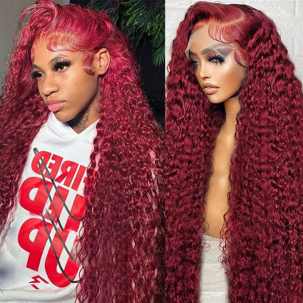 30 Inch Burgundy Body Wave Human Hair Wigs 13x4 HD Lace Frontal Wig Colored 99j Wet And Wavy Curly Lace Front Human Hair Wigs
