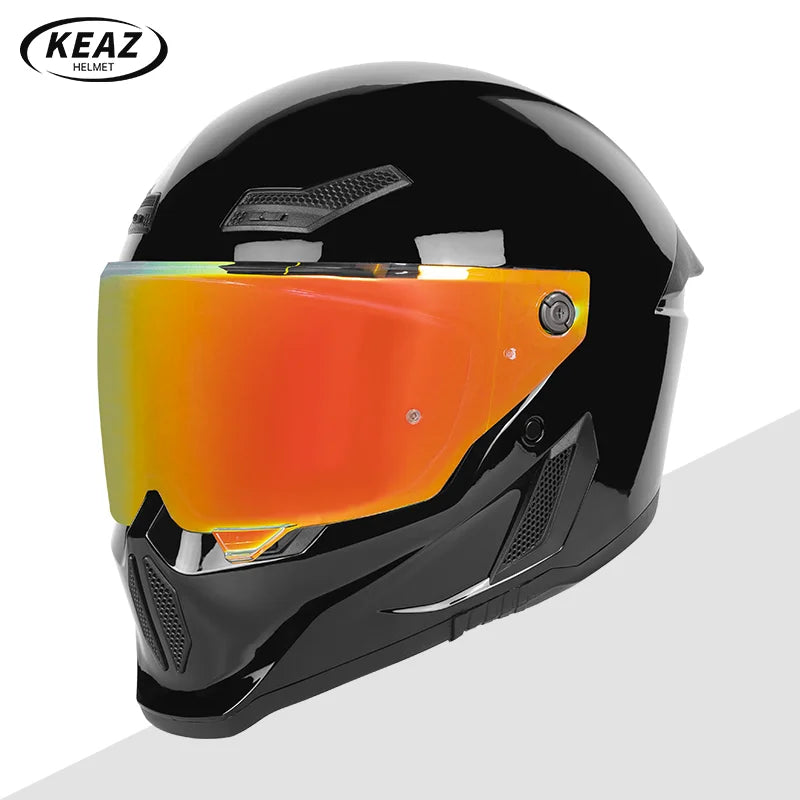 Personalized Retro Black Motorcycle Helmet Men Women Full Helmet for Motorcycles DOT Cover Suitable for All Seasons and Anti-Fog