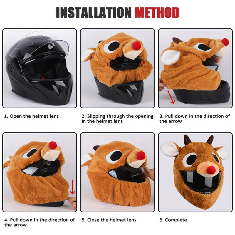 Uchoose Motorcycle Helmet Cover Cartoon Plush Helmets Hat With Crazy Large Flexible Ears Funny Helmet Protective Case For Riding
