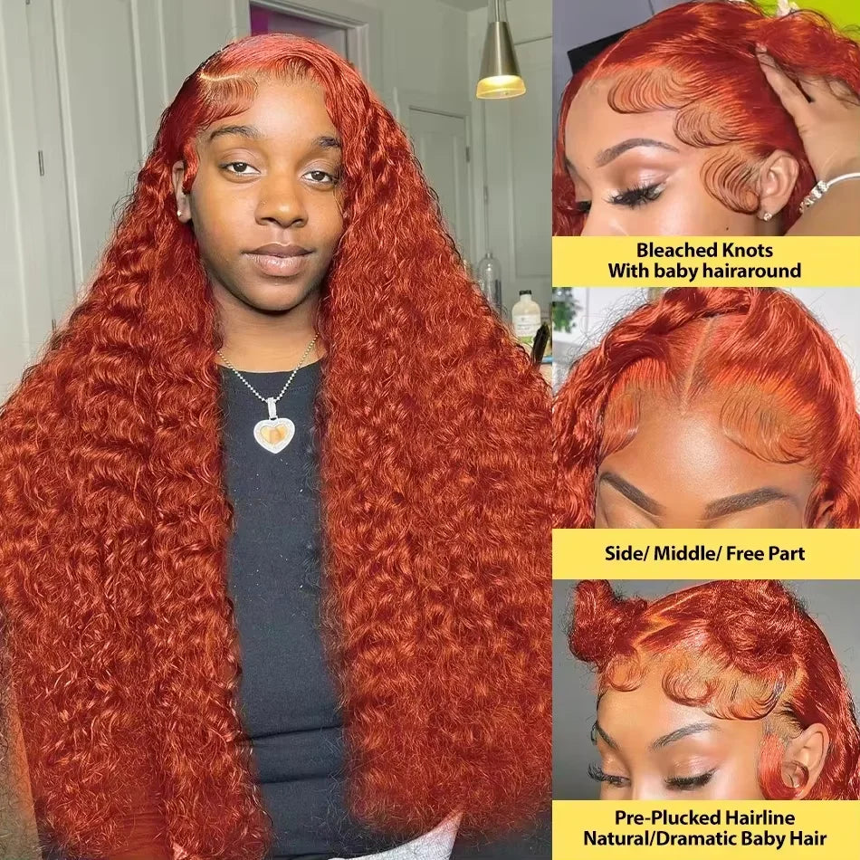 Ginger Orange #350 Brazilian Deep Wave 13x6 HD Lace Front Human Hair Wigs Women 13x4 Lace Frontal Wigs 5x5 Glueless Closure Wig