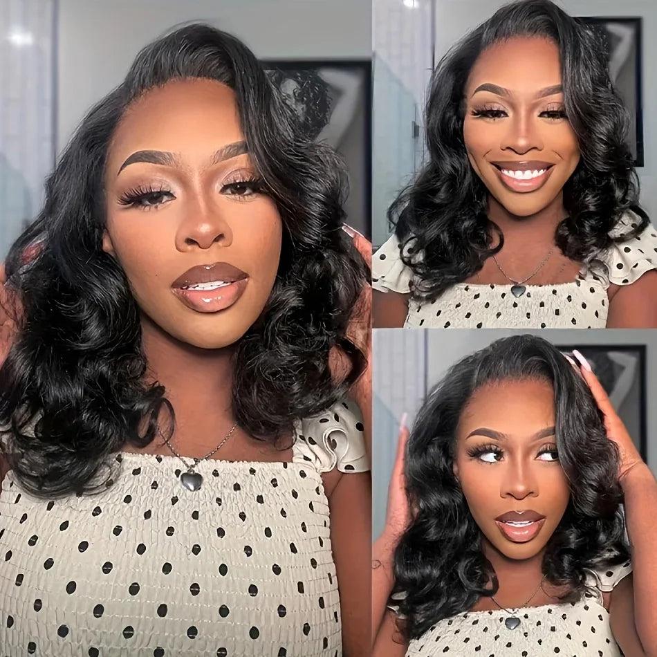 250% HD Lace Frontal Wig Short Bob Wig Human Hair Glueless Human Hair Wavy Body Wave 13x4 Transparent Lace Front Wigs For Women