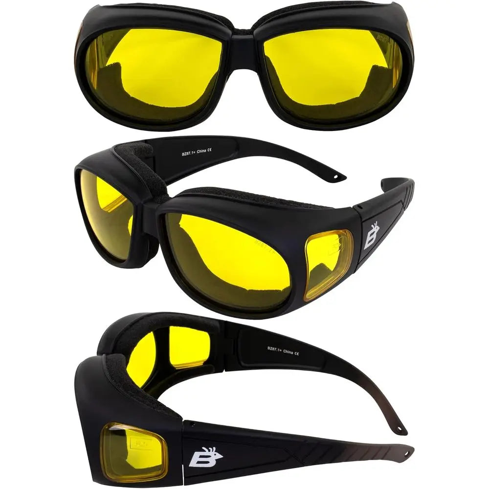 Birdz Eyewear Swallow Fit Over Glasses Foam Padded Motorcycle Sunglasses Riding Safety Glasses 3 Pairs Black Frame w/Clear Smoke