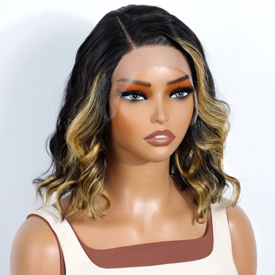 Sleek Short Bodywave Bob Human Hair Wigs For Women Blonde Colored Lace Front Wigs 4 Brown Colored Bodywave Lace Wigs 99J Red Wig