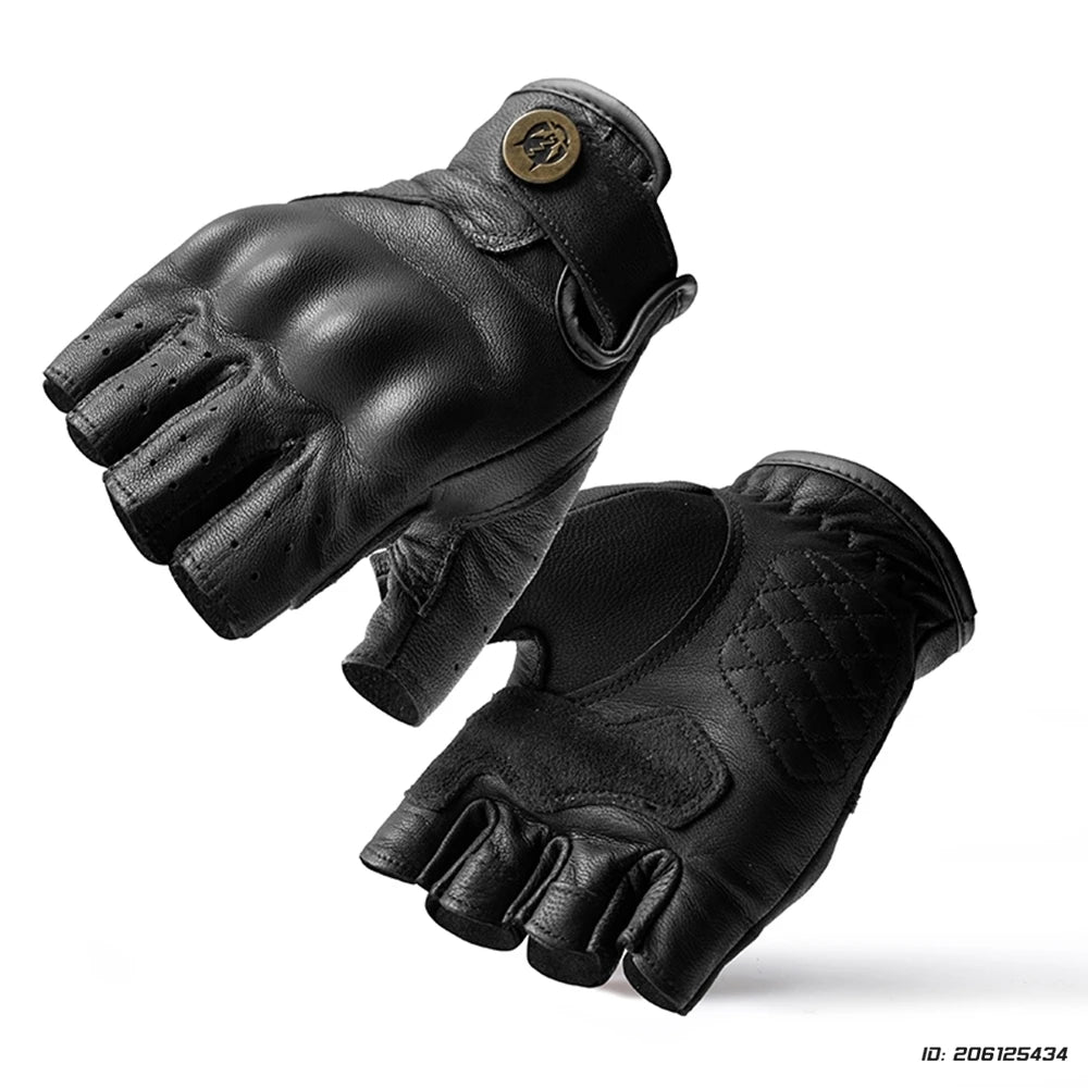 Vintage Motorcycle Fingerless Gloves Half Finger Motorcycle Gloves Leather Moto Guantes Cycling Biker Motocross Racing Gloves