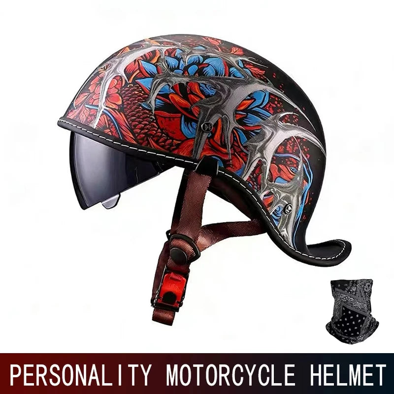 DOT motorcycle retro helmet scoop helmet for men and women summer half helmet cruise motorcycle tilt helmet commuter personality