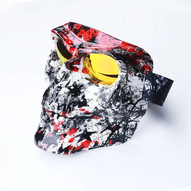 Face Shield Motorcycle Biker Full Face Plastic Skull Mask with Goggles Motocross Motorcycle Helmet Moto Casco Capacete Ghost