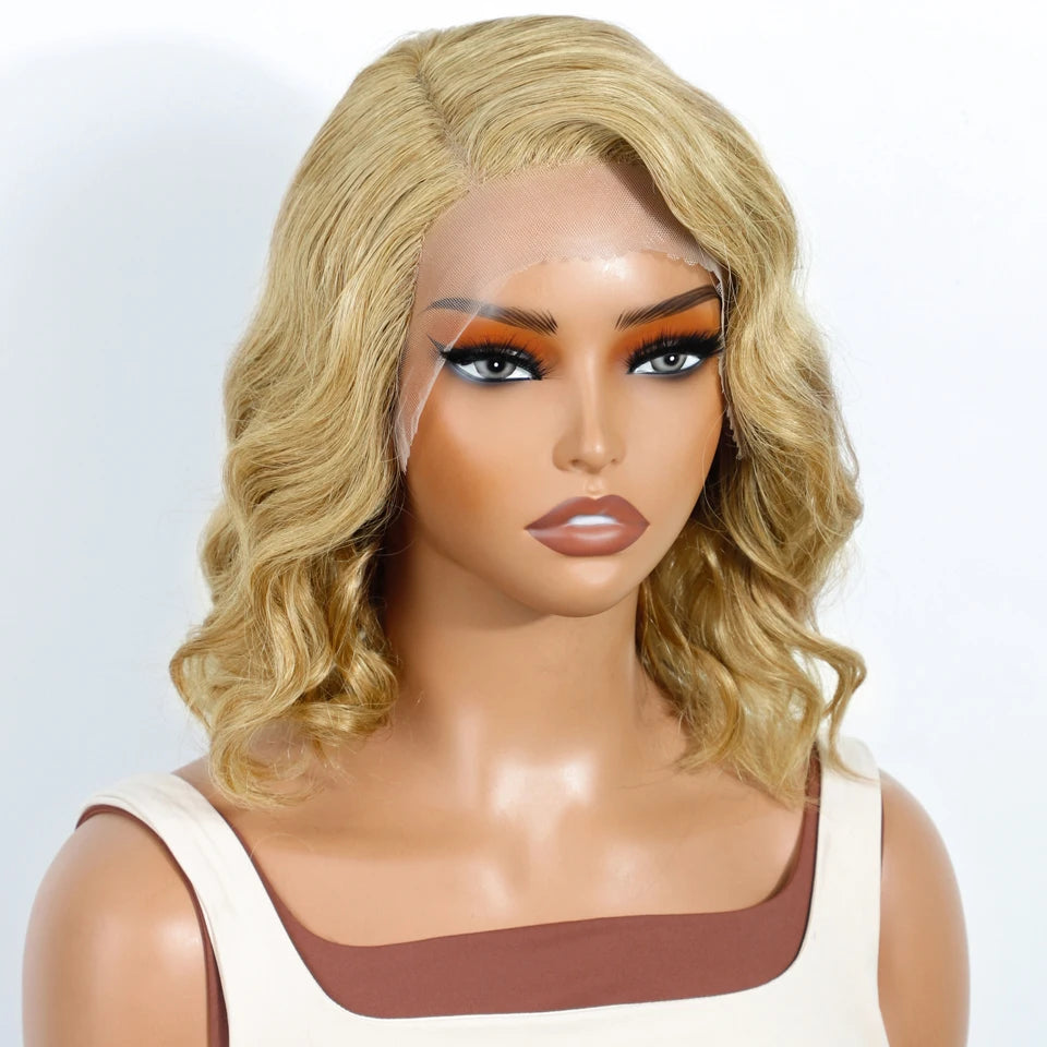 Sleek Short Bodywave Bob Human Hair Wigs For Women Blonde Colored Lace Front Wigs 4 Brown Colored Bodywave Lace Wigs 99J Red Wig