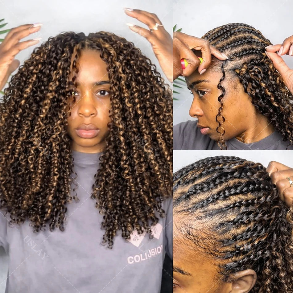 Highlight Small Spirals Curly Crochet Human Hair Extensions Invisible Pre Separated Knotless Crochet Hair With String For Braid