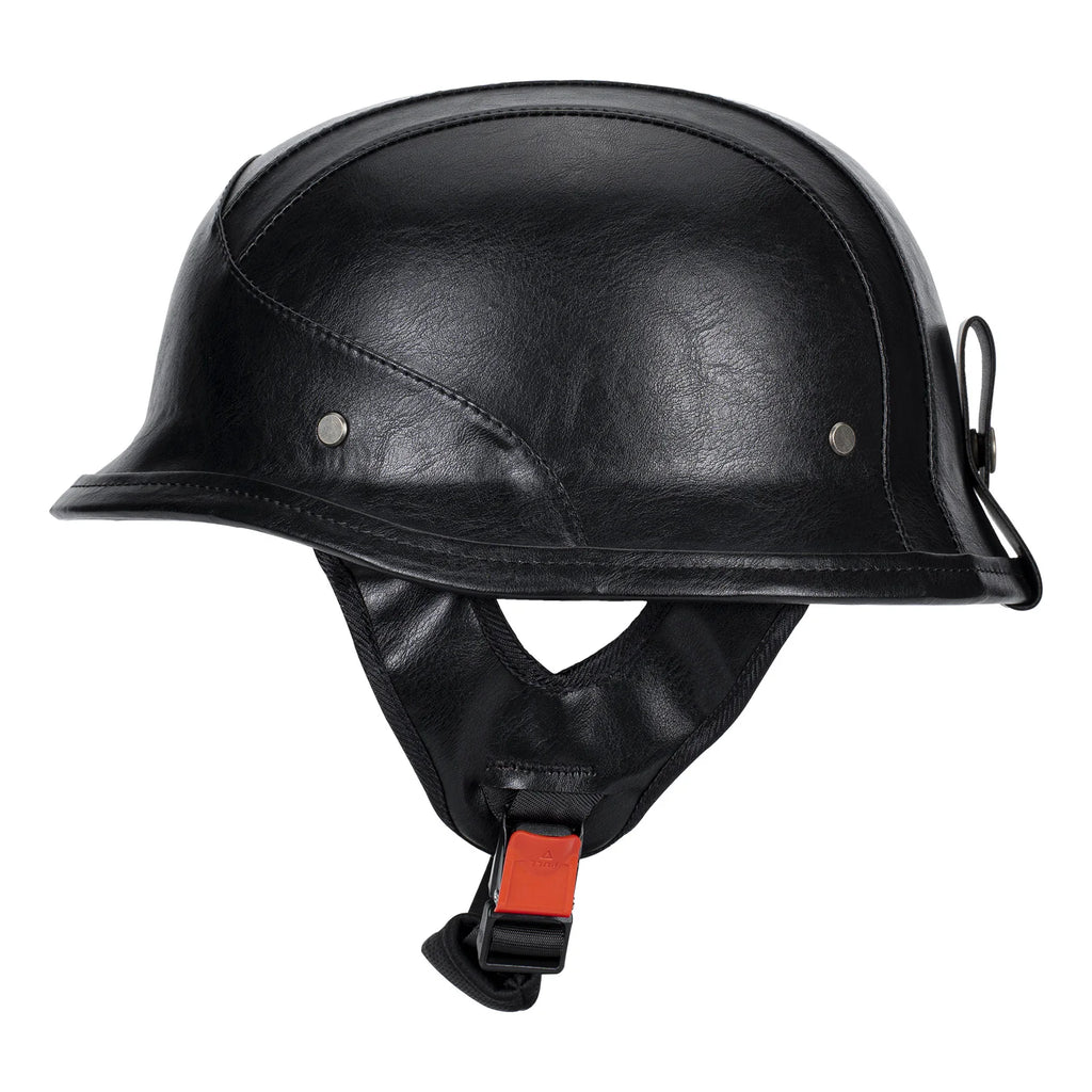 German Half Helmet Premium Vintage Open Face Motorcycle Helmet Genuine Cowhide Leather Cover DOT Certified Classic Retro Design