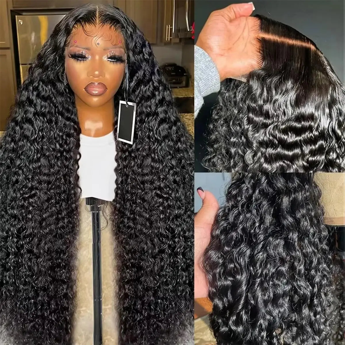 32 Inch 13x6 Deep Wave Lace Front Wig Human Hair 200% Density 13x4 Lace Front Wig Human Hair Pre Plucked Natural Color Curly Wig