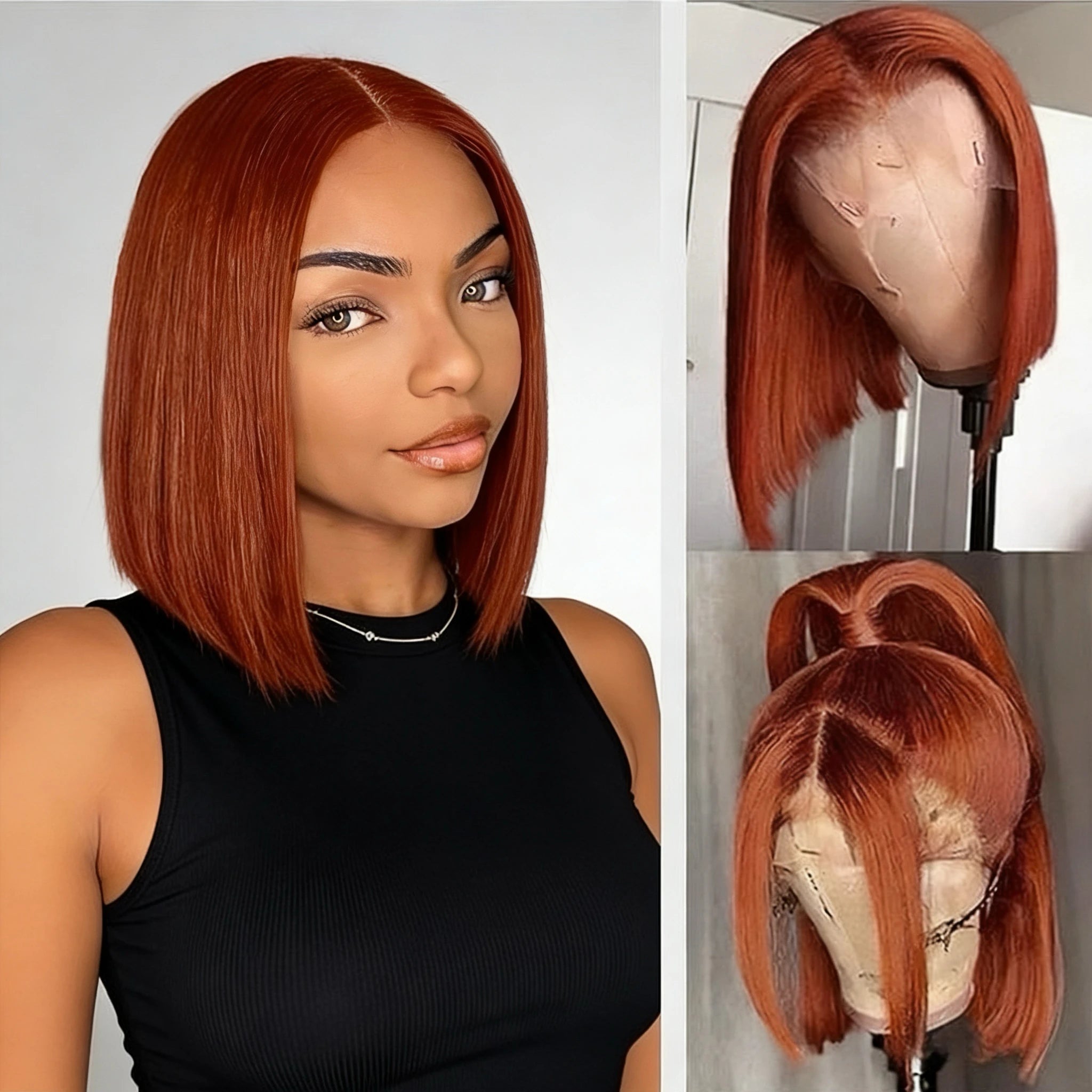 Ginger Short Bob Wig Transparent 13x4 Full Lace Frontal Human Hair Orange Colored Straight Bob Wig Pre Plucked Brazilian Wigs