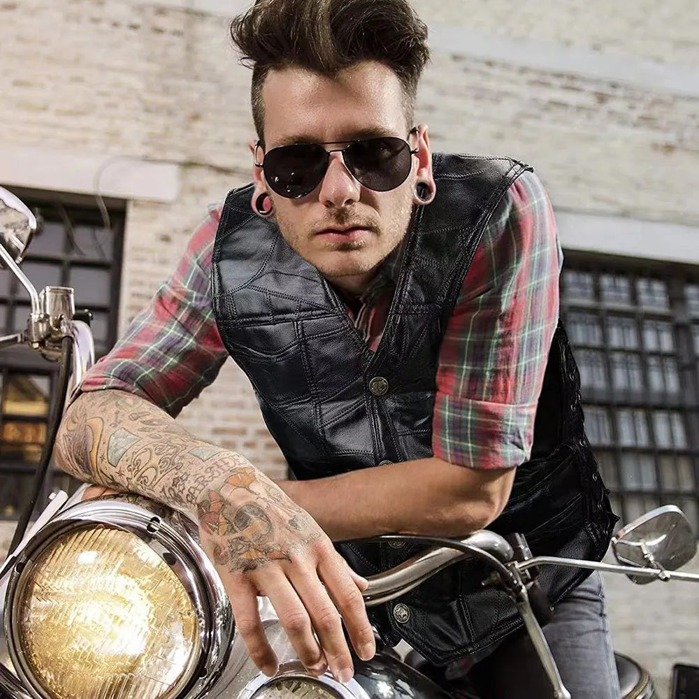 PU Leather Motorcycle Jacket Vest Men Chaqueta Moto Moto Motocross Riding Jacket Standing Neck Zipper Casual Slim Fitting Jacket