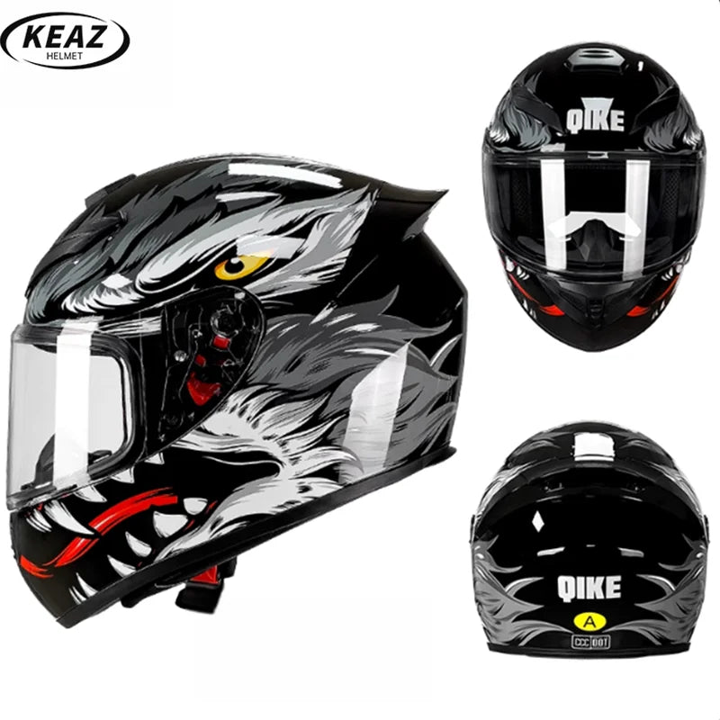 Latest Personalised Design Grey Wolf Pattern Motorcycle Full Face Helmet DOT Approved Possess Unmatched Comfort Thrilling Rides