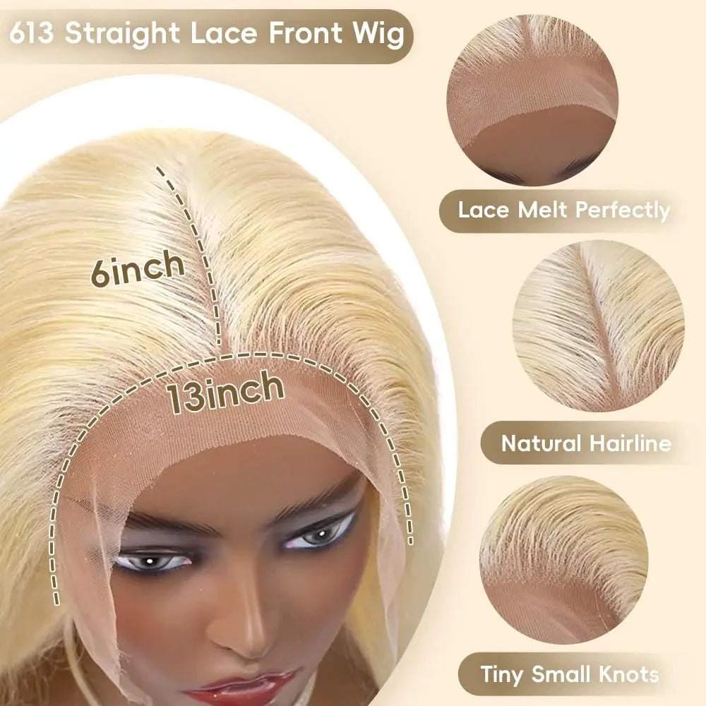 Nexoro 613 Bone Straight Human Hair Wig 13x4 13x6 Lace Front Blonde Color Real Brazilian Women Pre Plucked Natural Soft Silky