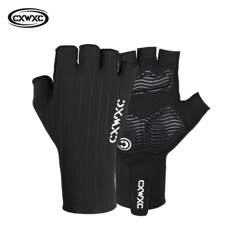 CXWXC Cycling Fingerless Gloves Bicycle Half Finger Gel Gloves Lycra Fabric Short Gloves Outdoor Sport Motorcycle Bike Mitten