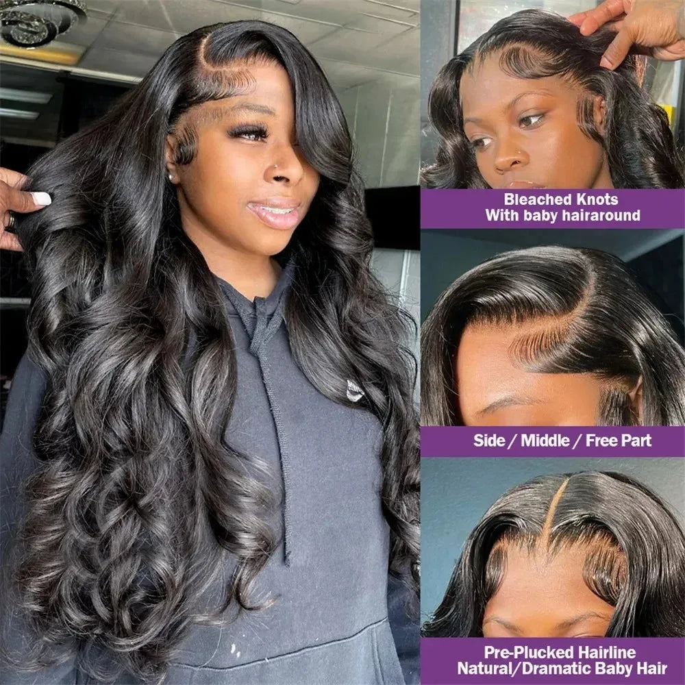 Human Hair Brazilian 28 30 40 Inch Body Wave 13x4 HD Transparent Lace Front Wig black 13x6 Lace Frontal Wigs Pre Plucked