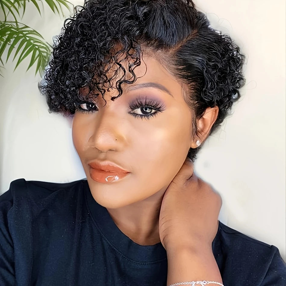 Short Pixie Cut Curly 13*4*1 Lace Front Human Hair Wig For Women  Brazilian Remy Hair Wig