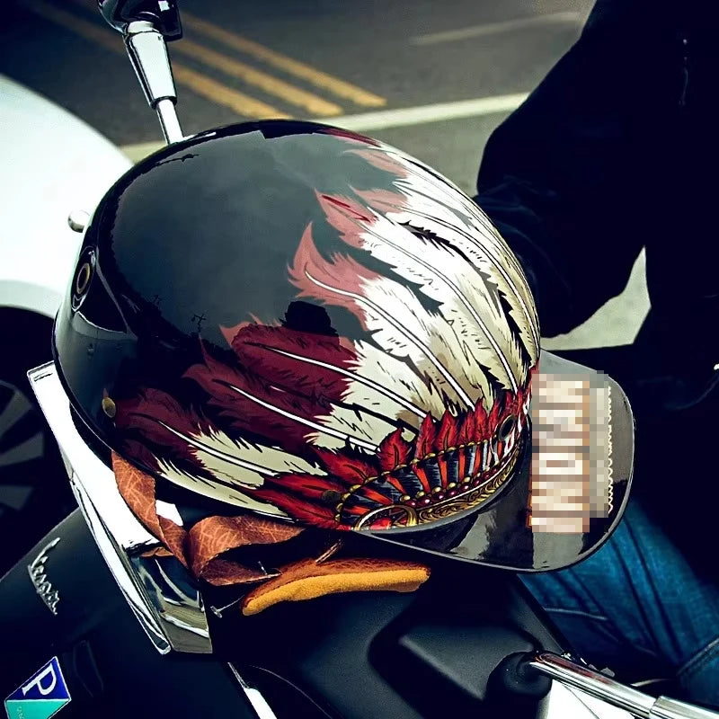 Retro Summer Motorcycle Half Helmet Breathable Vintage Open Face Design Lightweight Cap For Cruiser Scooter Riders