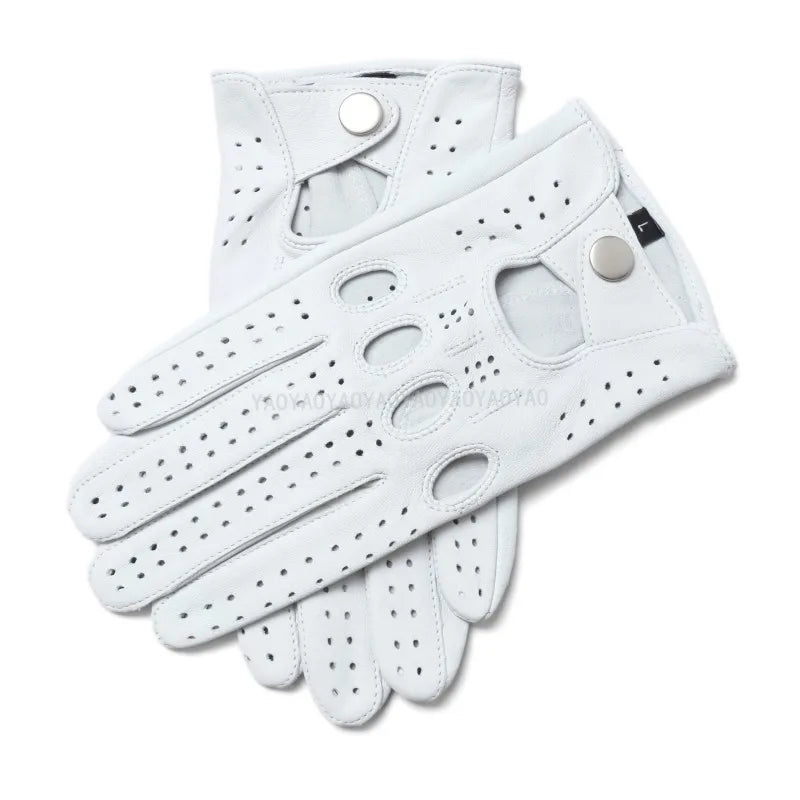 Male Spring 2025 New Leather Gloves Men Top Quality Pure Goatskin No Lining Unlined Breathable Driving Full Finger Mittens