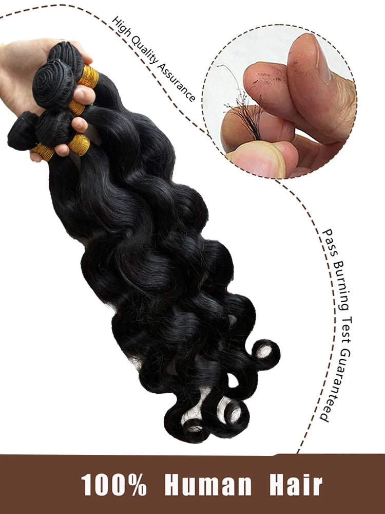 Black Body Wave Brazilian Human Hair Bundles 100% Unprocessed Virgin Hair Weave Extensions 14 16 18 20 30 36 Inches Human Hair
