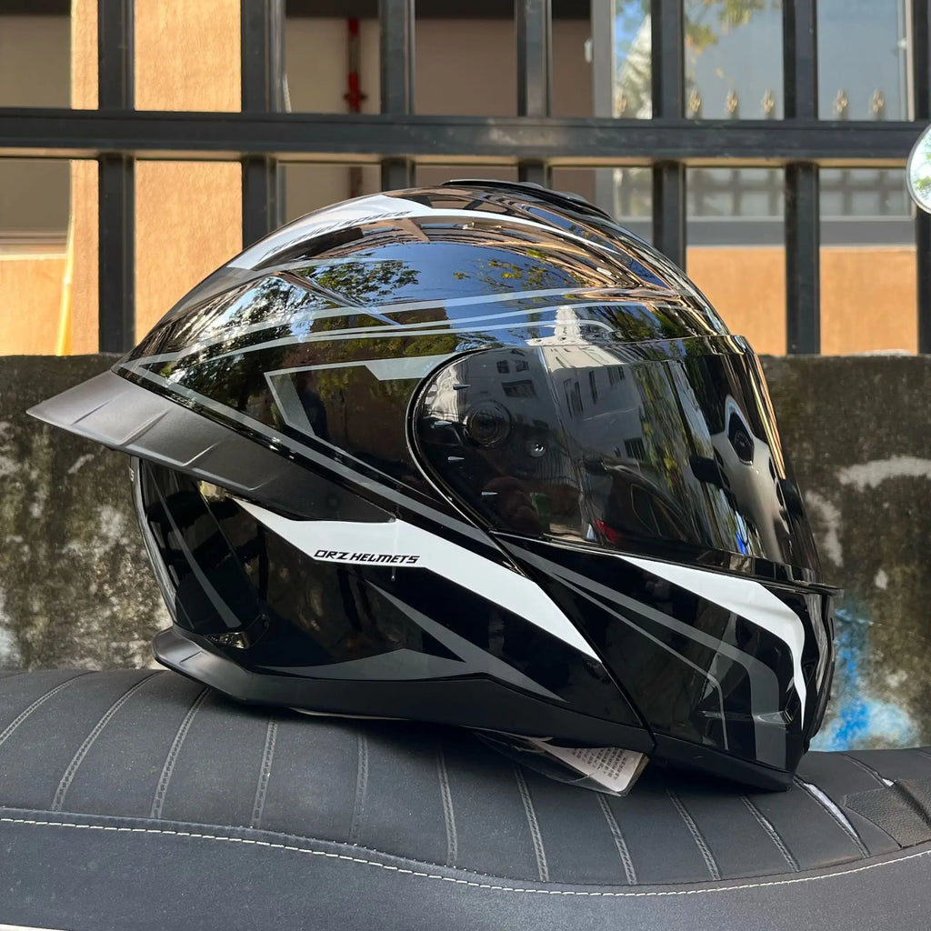 ORZ Motorcycle Helmet Dual Visor Modular Flip Up Full Face Helmet Cascos Para Moto Motocross Night Vision Lens DOT Approved