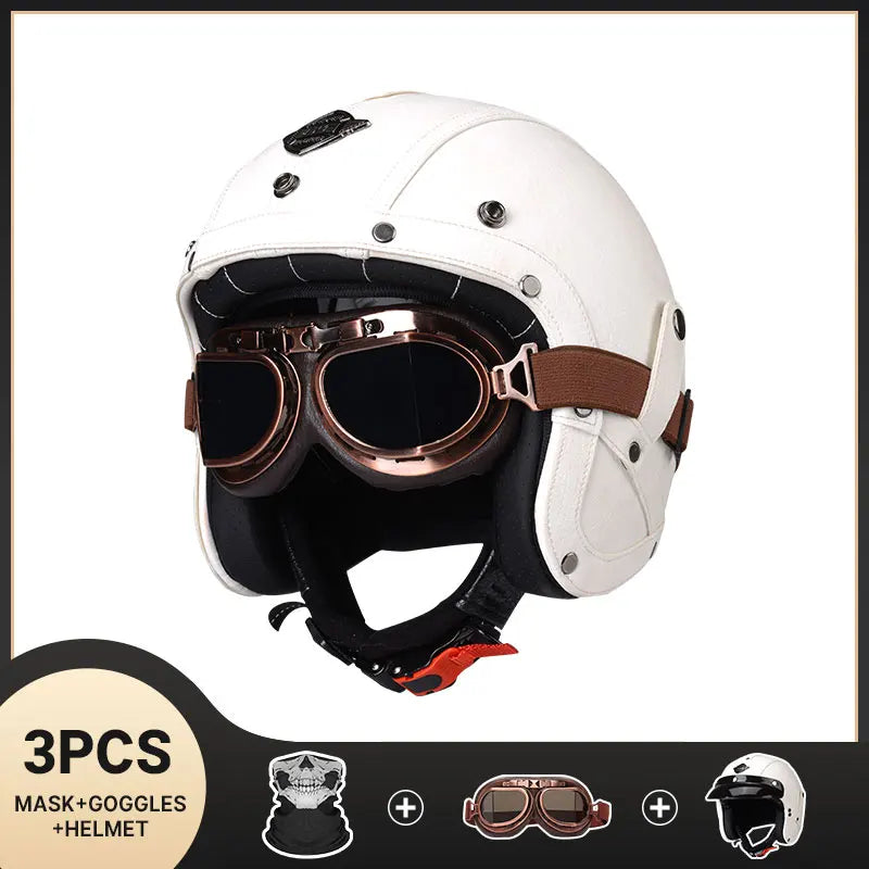 DOT Approved Vintage Leather Motorcycle Helmet Retro Open Face Chopper Casque Capacete Motorbike De Moto Masculino Casco Moto