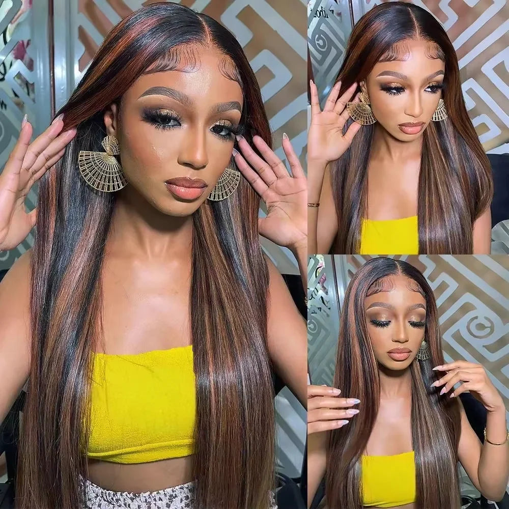 40 46 Inch Straight Wigs Highlight Colorful Human Hair 13x4 13x6 HD Transparent Lace Front Wig FB/30 Pre Plucked Brazilian Wigs