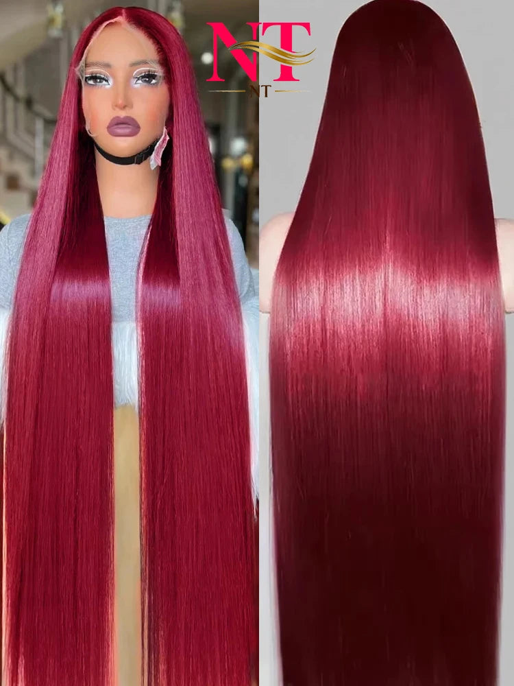 99j Burgundy Lace Frontal Human Hair Wig 250 Density Pre Plucked Red Hair Wig  5X5 HD Straight Lace Front Wig Human