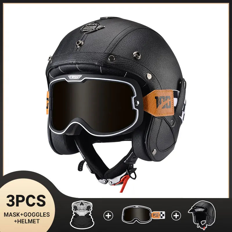 DOT Approved Vintage Leather Motorcycle Helmet Retro Open Face Chopper Casque Capacete Motorbike De Moto Masculino Casco Moto