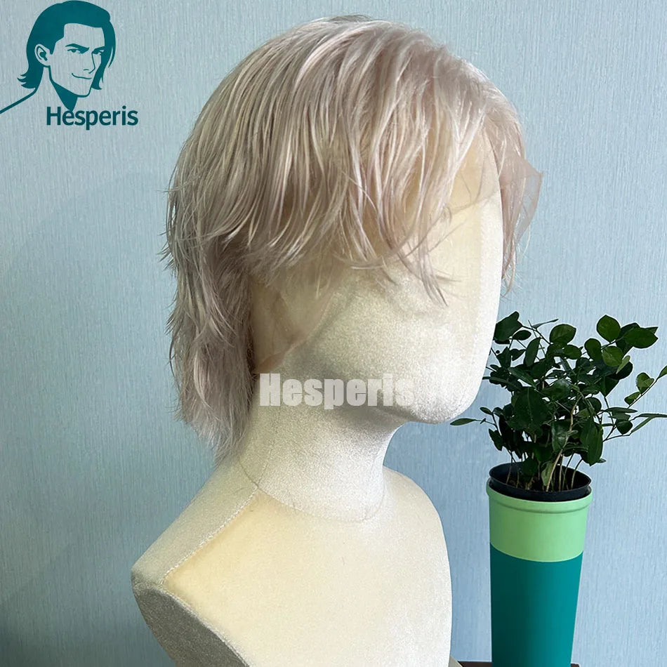 Hesperis Blonde Men Shaved Side Cut Mullet Wigs Human Hair Brazilian Remy Short Pixie Cut Full Lace Human Hair Wig For Male