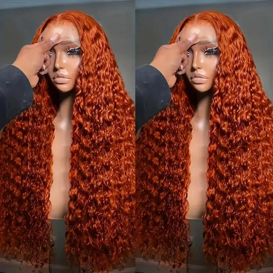 Ginger Orange Deep Wave 13X6 Hd Lace Front Human Hair Wig 13X4 250 Density 36 Inch 350 Colored Curly Pre Plucked Brazilian Wigs