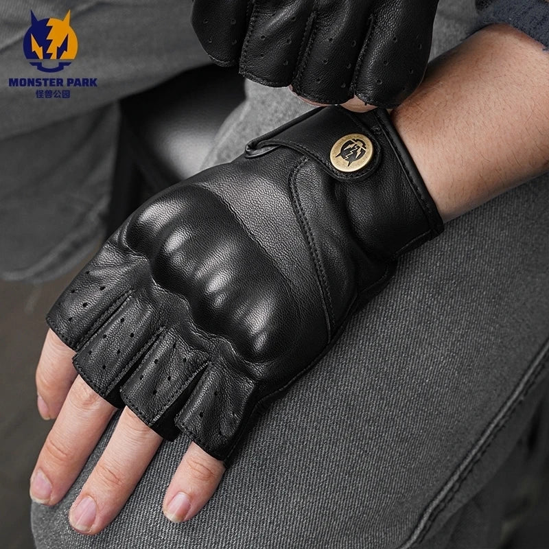 Vintage Motorcycle Fingerless Gloves Half Finger Motorcycle Gloves Leather Moto Guantes Cycling Biker Motocross Racing Gloves