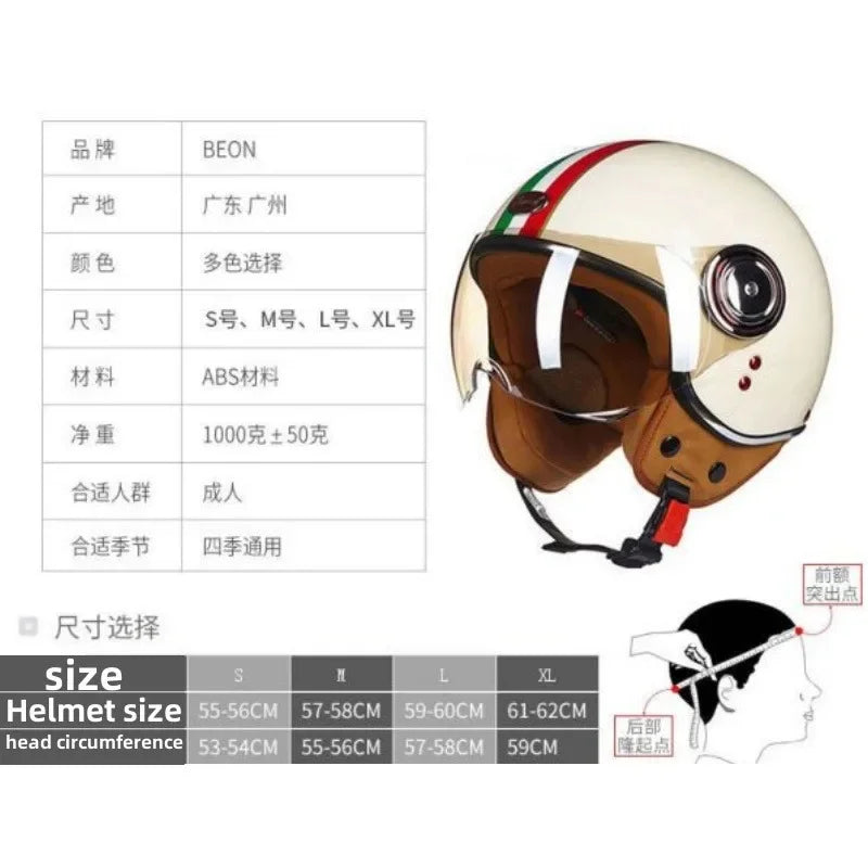Beon Motorcycle Helmet ECE Certification Winter Warm Retro Half Cap Helmet Electric Vehicle Safety Helmet for All Seasons