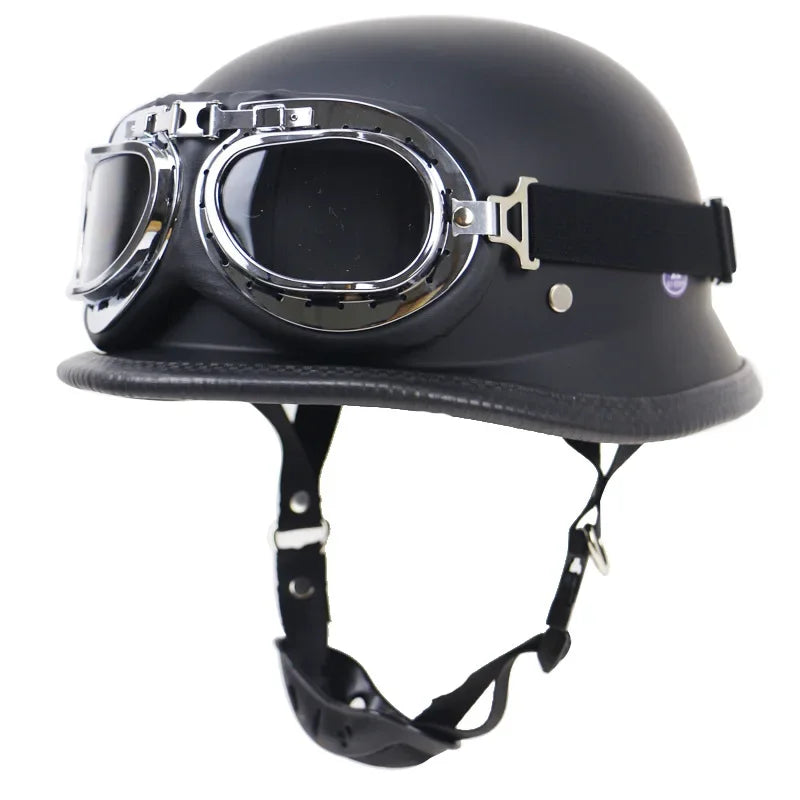 Vintage WWII German Style Motorcycle Helmet Moto Scooter Vintage Chrome Silver Color Half Face Biker Motorbike Crash Moto Helmet