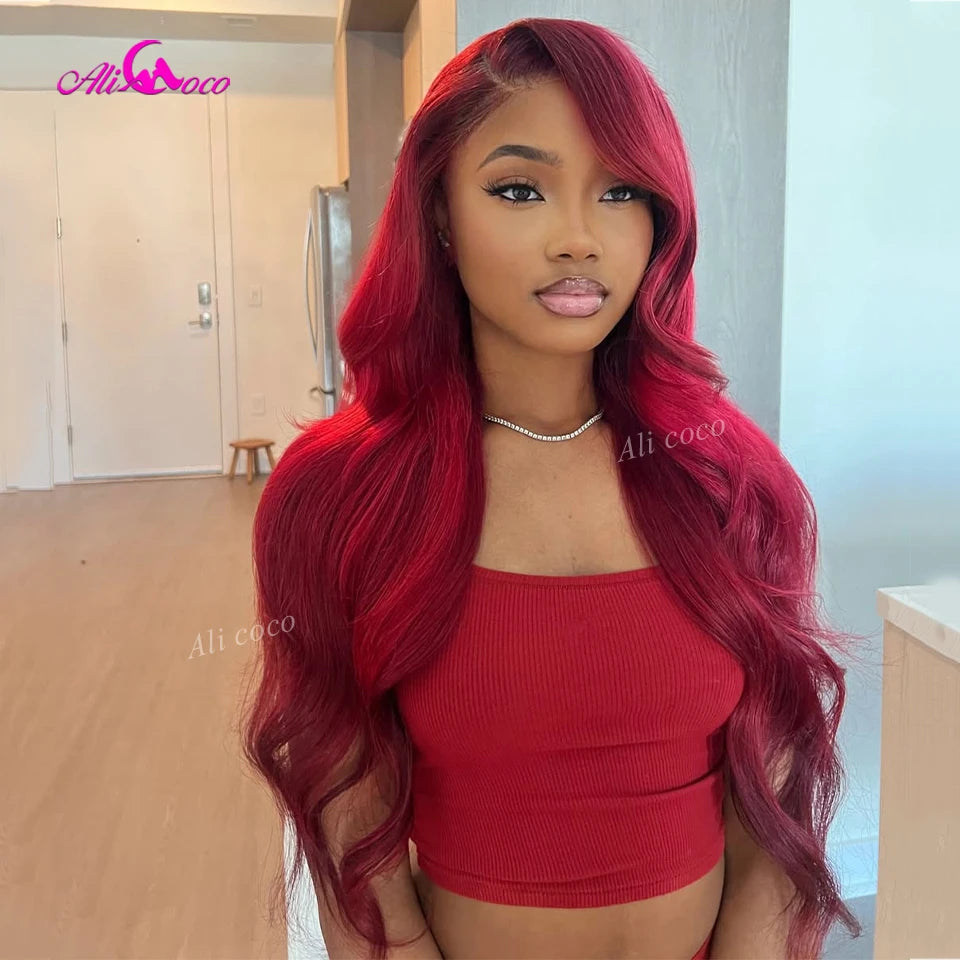 Ombre Purple Reddish Colored 13x6 Lace Front Human Hair Wig 180 Density for Beautiful Women Body Wave Wig Pre Plucked Human Hair