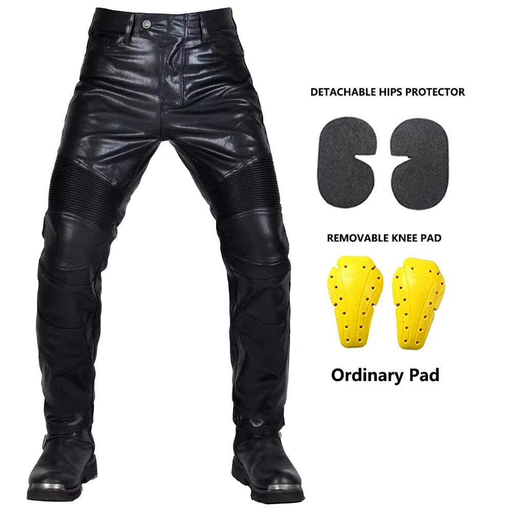 2024 Motocross Racing Pants PU Leather Biker Trousers Waterproof Windproof Men With 4X CE Knee Hip Pad Motorcycle Riding Jeans